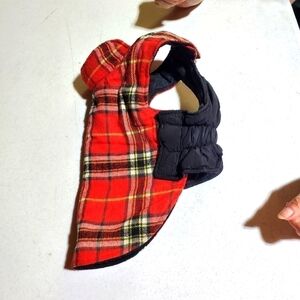 Kuoser Red Plaid Flannel Quilted Reversible Waterproof Small Dog Coat